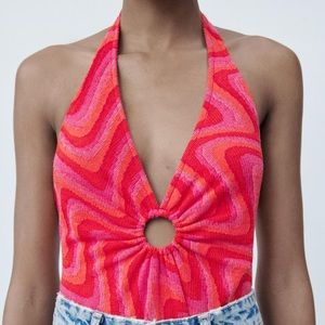 NWT Zara Cut Out Jacquard Bodysuit Pinks